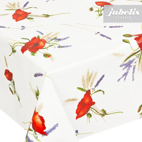 Gartentischdecke aus Wachstuch mit Mohnblumen als Motivdruck